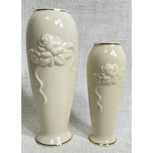 Vintage Lenox Ivory Porcelain Rose Gold Trimmed Bud Flower Vases